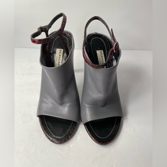 Balenciaga open toe mules sandals heels leather grey burgundy 36.5 - Picture 4 of 10